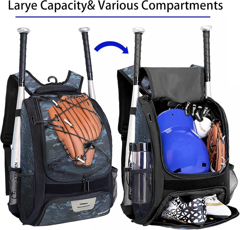 DAFISKY Baseball Bag Softball Backpack - Youth Adult T Ball Bat Equipment Bag with Bat Helmet Holders, Shoe Compartment - Image 3